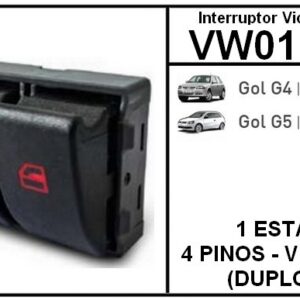 IVE BOTAO VW GOL G4 / G5 / G7 / FOX ( FUNDO MARROM) 4 PINOS (DUPLO) = VW01-0170