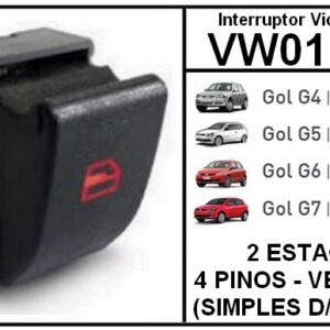 IVE BOTAO VW GOL G4 / G5/ G6 / G7 / FOX / (FUNDO MARROM) 4 PINOS - VERMELHO (SIMPLES) = VW01-1003