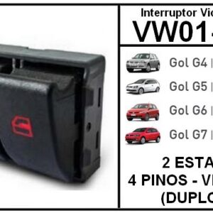 IVE BOTAO VW GOL G4 G5 G6 G7 / FOX ( FUNDO PRETO ) 4 PINOS - VERMELHO (DUPLO) = VW01-1004