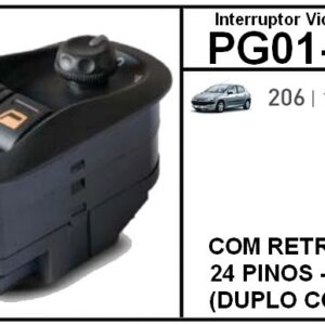 IVE BOTAO PG PEUGEOT 206 1999/2010 / COM RETROVISOR 24 PINOS - AMBAR (DUPLO CONSOLE) PG01-1003 - INT5012R