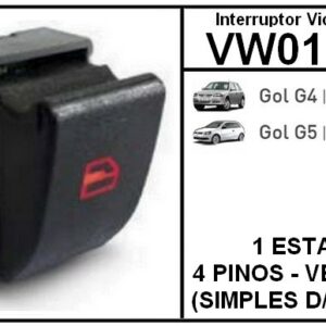 IVE BOTAO VW GOL G4/ G5/ G7 / FOX (FUNDO PRETO) 4 PINOS - (SIMPLES) VW01-0171